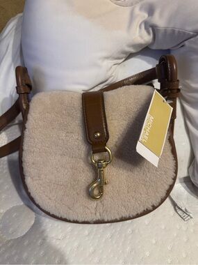 Michael Kors Cream Shearling & Brown Leather Shoulder Bag